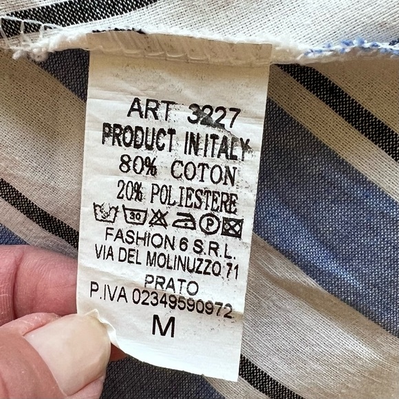 Italian Made Maxi Cotton Blend Dress Blue | White Stripes Size M - Picture 4 of 8